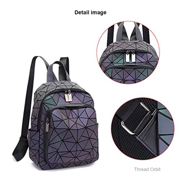 Large Capacity Holographic Reflective Luminous Backpack Daypack for Women